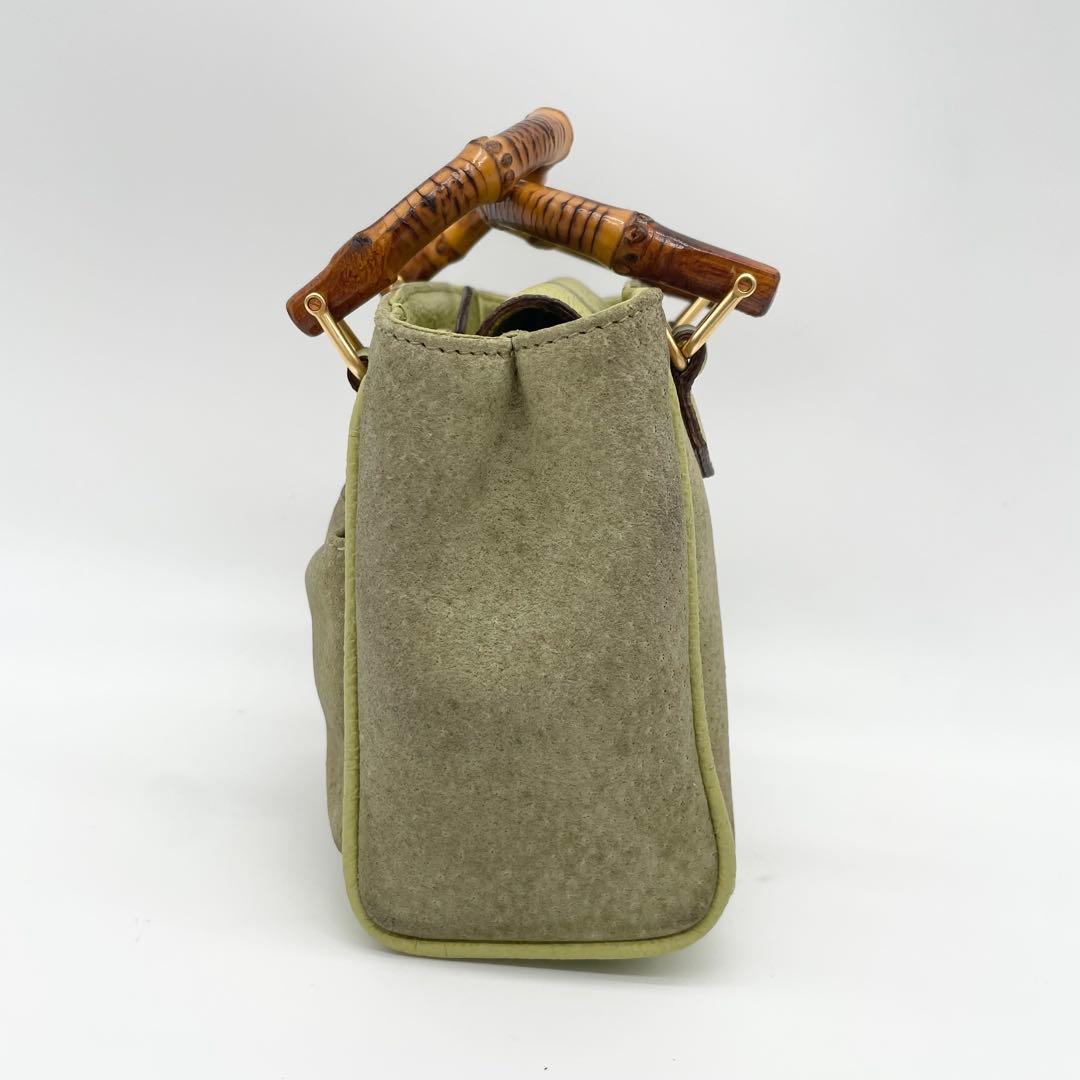 状態良　GUCCI 2way ミニ　ショルダーバッグ　バンブー　スエード　緑