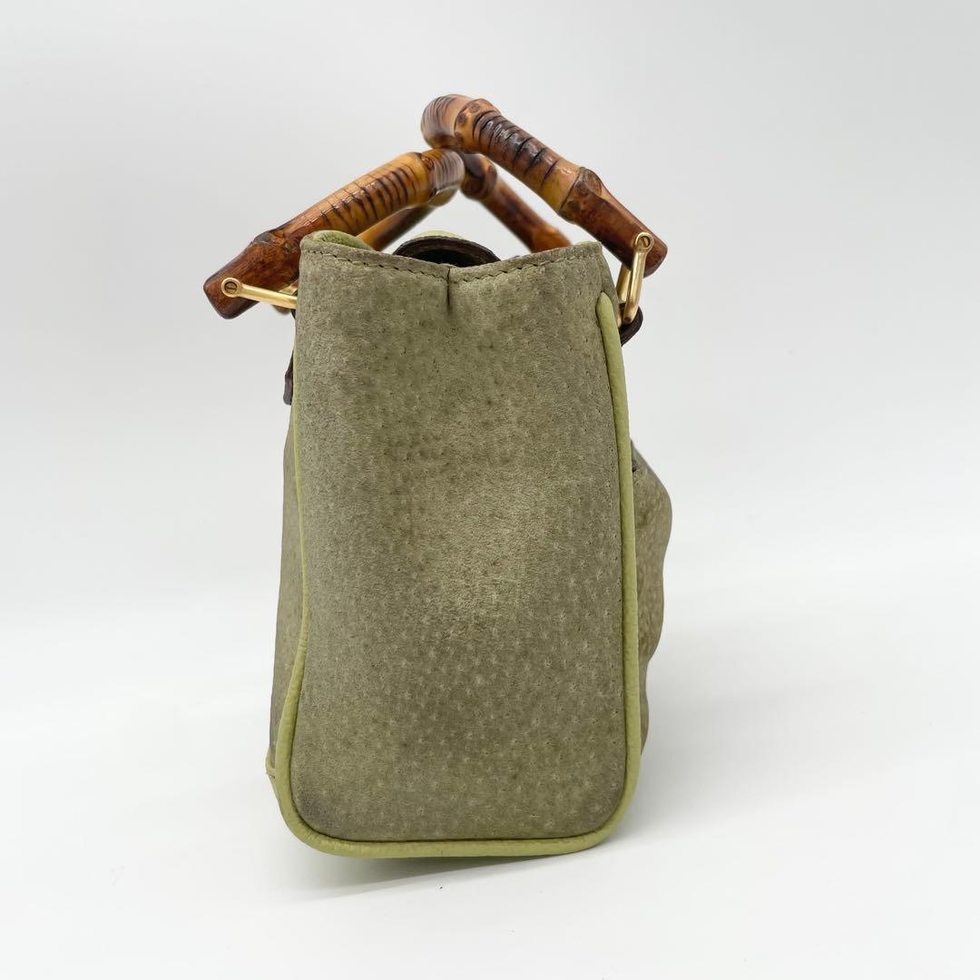 状態良　GUCCI 2way ミニ　ショルダーバッグ　バンブー　スエード　緑