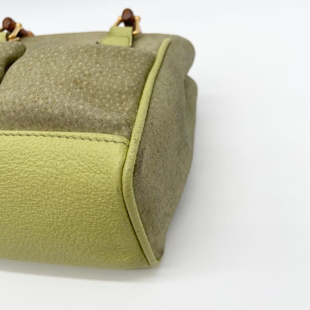 状態良　GUCCI 2way ミニ　ショルダーバッグ　バンブー　スエード　緑