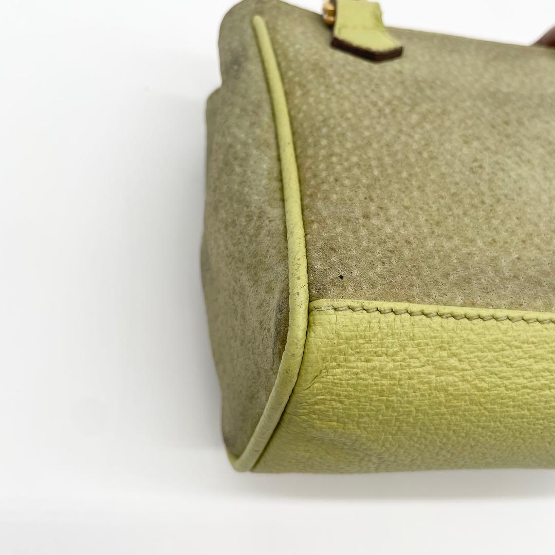 状態良　GUCCI 2way ミニ　ショルダーバッグ　バンブー　スエード　緑