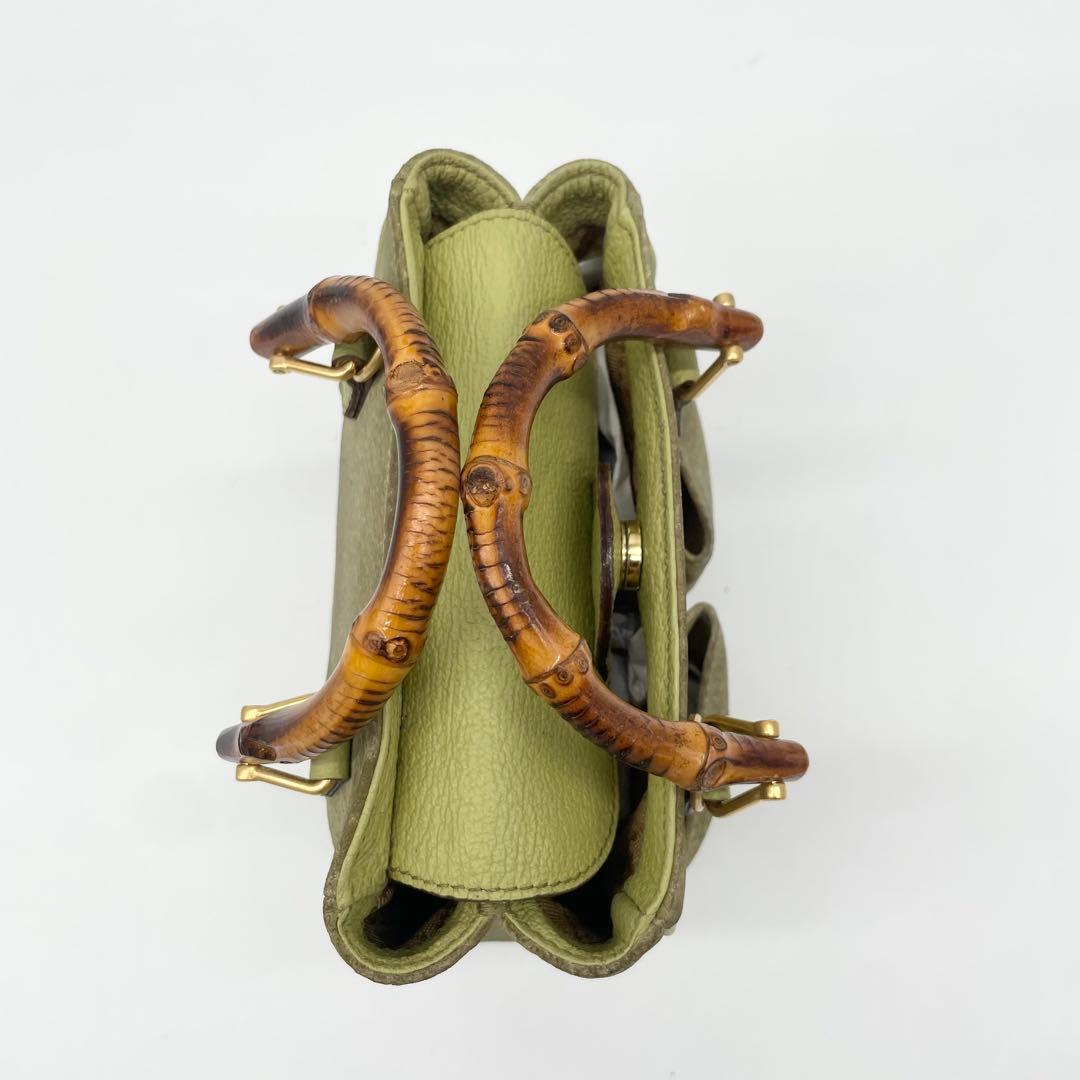 状態良　GUCCI 2way ミニ　ショルダーバッグ　バンブー　スエード　緑