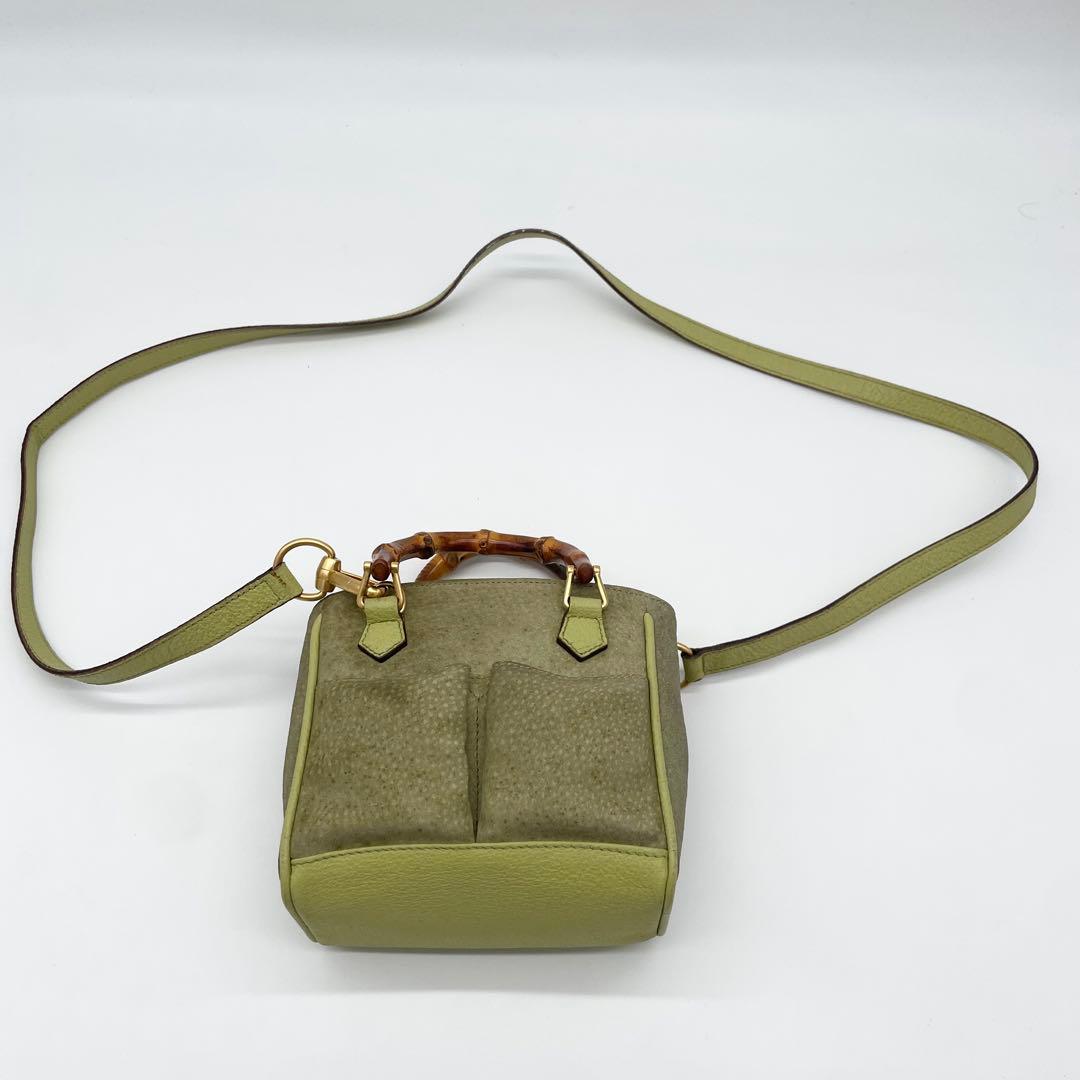 状態良　GUCCI 2way ミニ　ショルダーバッグ　バンブー　スエード　緑