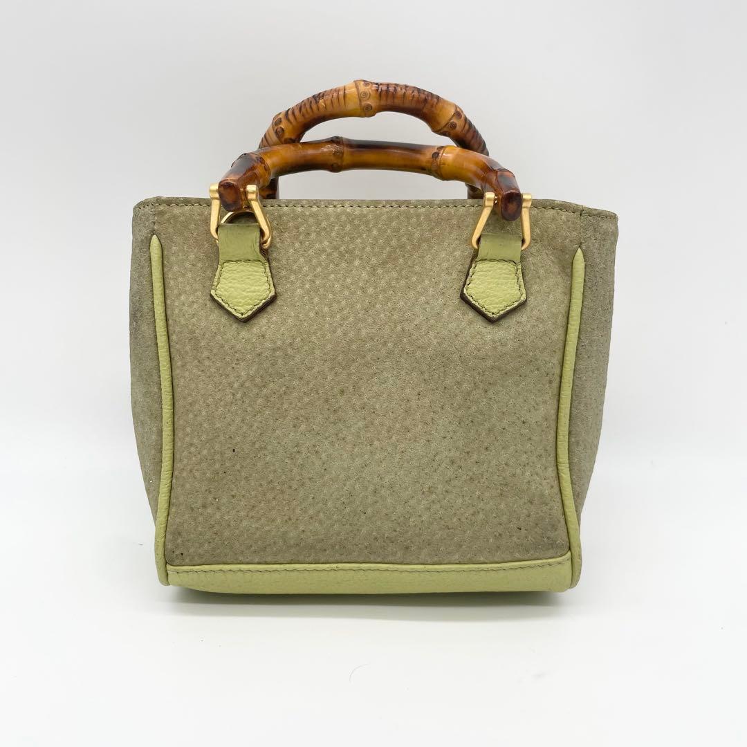 状態良　GUCCI 2way ミニ　ショルダーバッグ　バンブー　スエード　緑