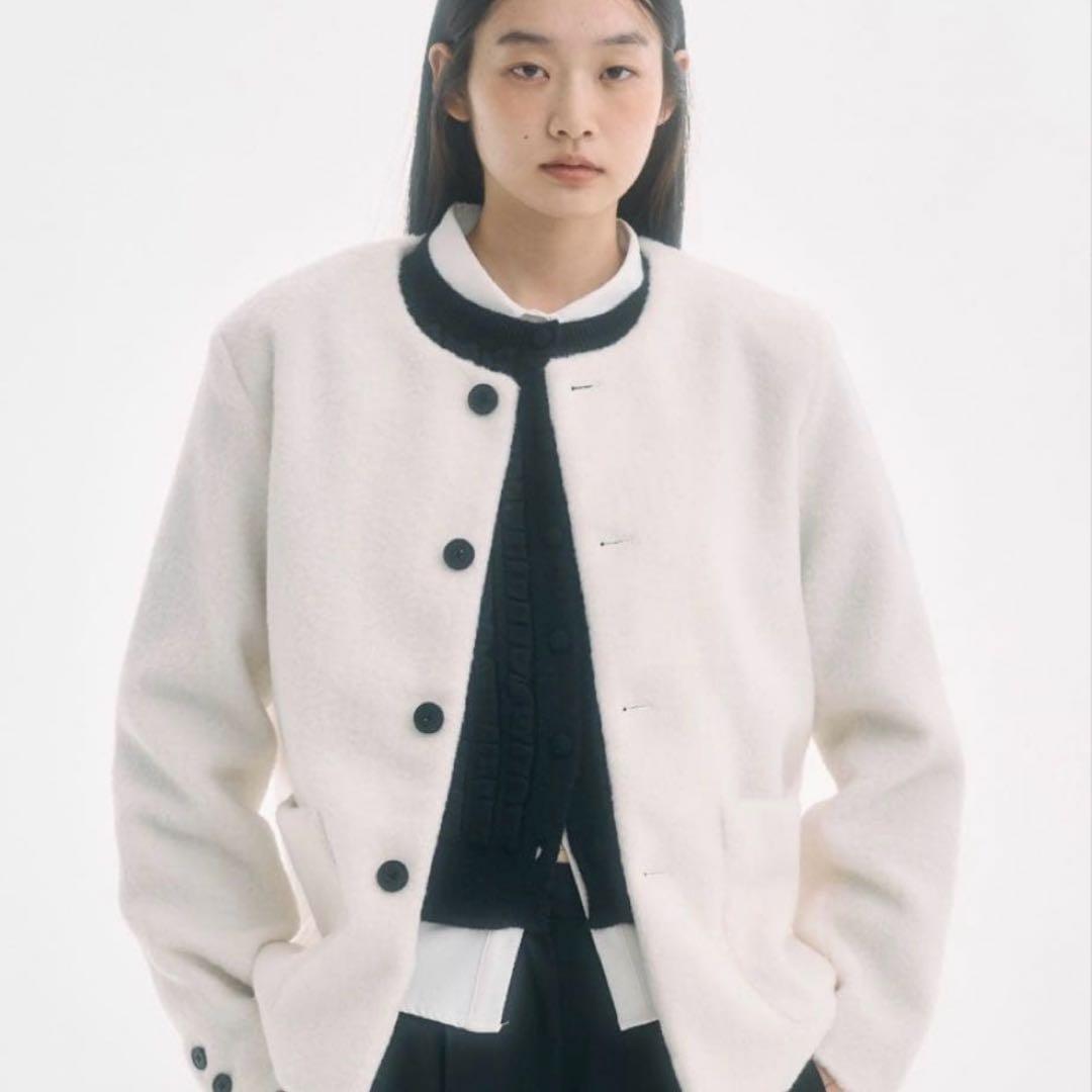 FEKETE ノーカラーウールシャギージャケット XS アイボリー