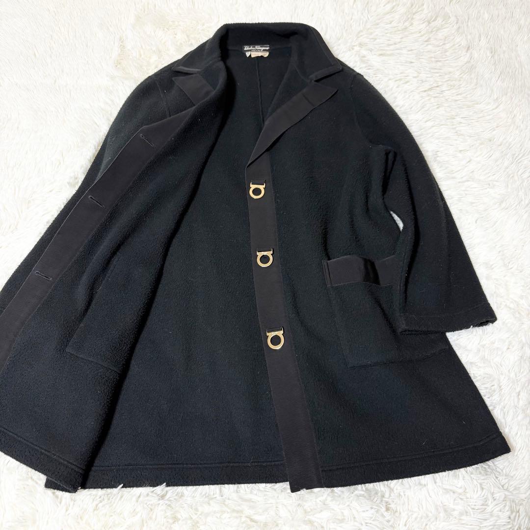 サルヴァトーレ フェラガモ ロングコート黒 M ガンチーニ フリース アウター