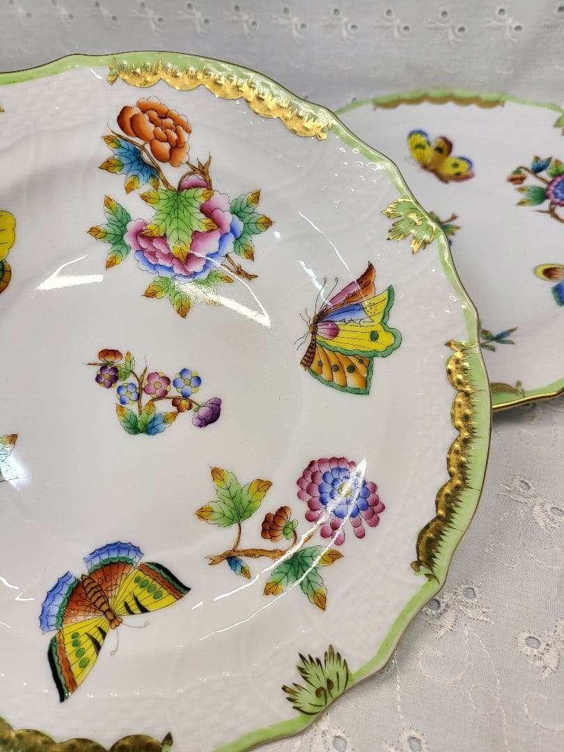 2枚✨ヘレンド ヴィクトリアブーケ サラダ デザート プレート 19皿 花蝶①