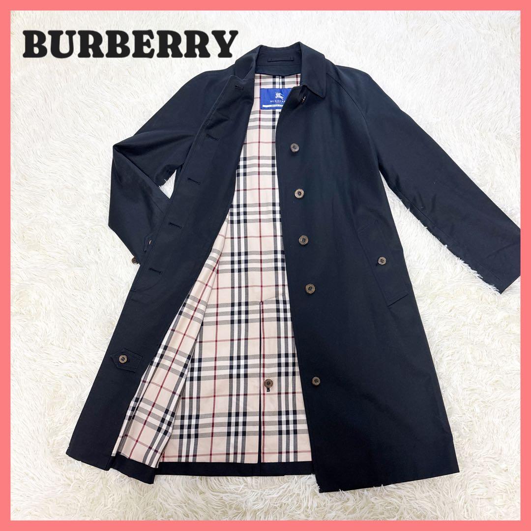 【美品】バーバリーブルーレーベル 裏地ノバチェック 黒 ステンカラーコート 38