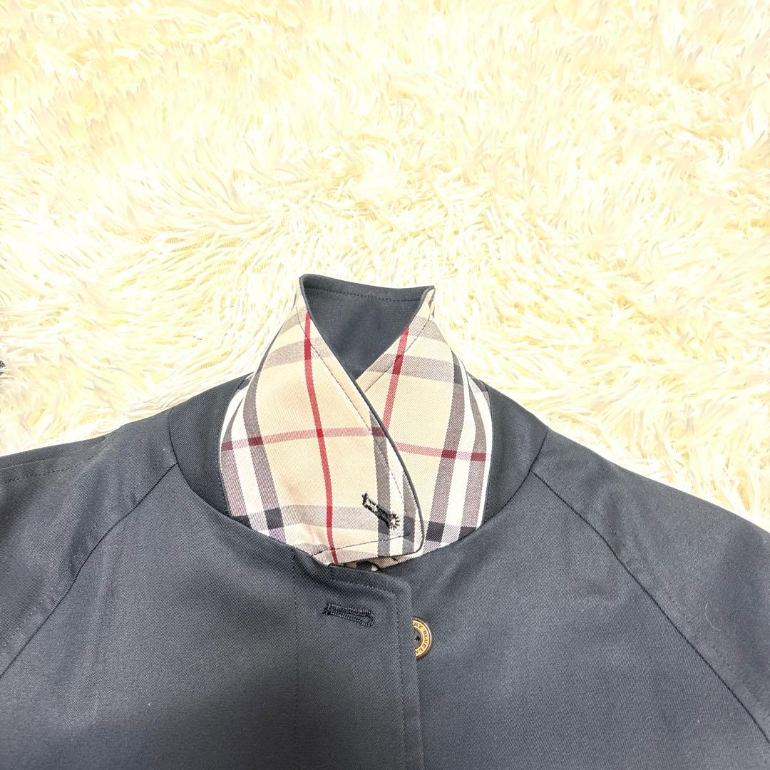 【美品】バーバリーブルーレーベル 裏地ノバチェック 黒 ステンカラーコート 38