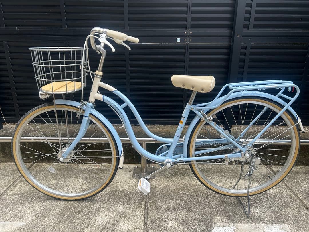 水色 シティサイクル 前面バスケット付き