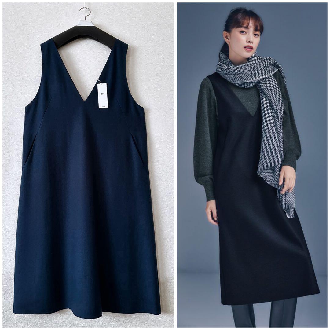 大きいサイズ46＊２３区 上質ウール圧縮 ジャージーワンピース＊自由区ICB組曲