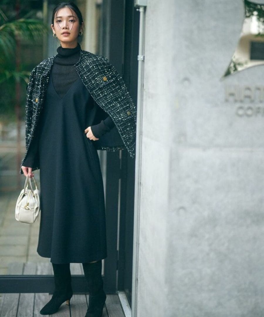 大きいサイズ46＊２３区 上質ウール圧縮 ジャージーワンピース＊自由区ICB組曲