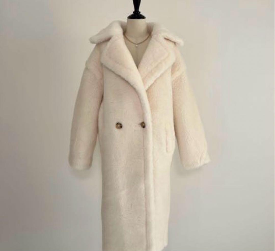 新品未使用 ベアロングコート テディコート ホワイト アウターS