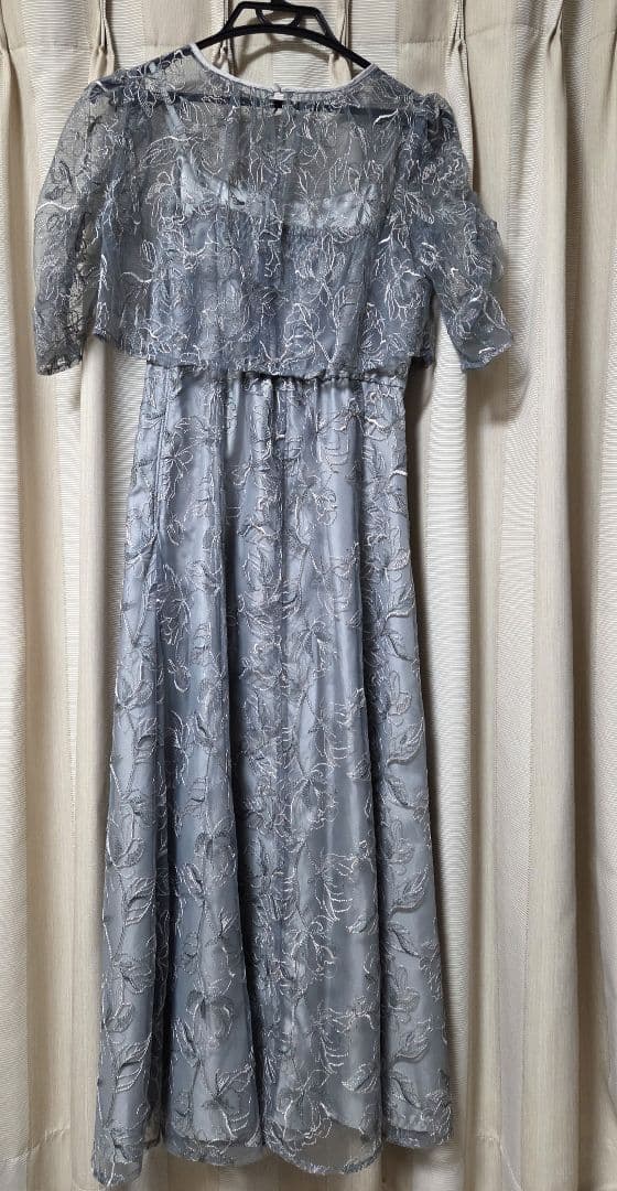 ブルーグレー 刺繍 ワンピース　ドレス　２点セット（ボレロ付き）