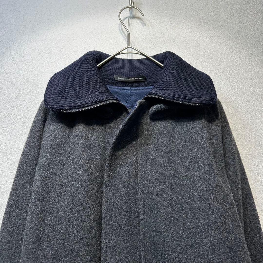 希少 美品 ワイズ ウール 変形 ハイネック デザイン ウール ロングコート 2