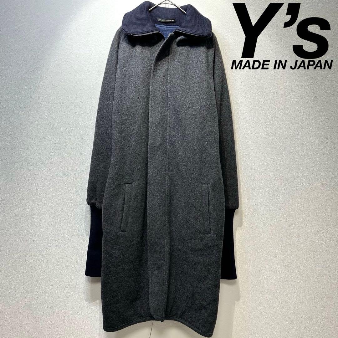 希少 美品 ワイズ ウール 変形 ハイネック デザイン ウール ロングコート 2