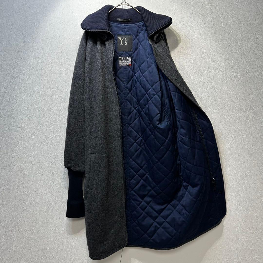 希少 美品 ワイズ ウール 変形 ハイネック デザイン ウール ロングコート 2