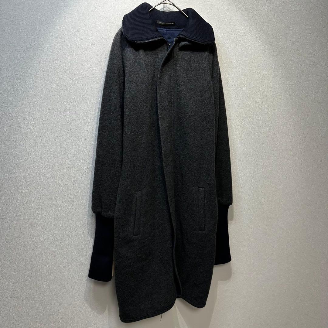 希少 美品 ワイズ ウール 変形 ハイネック デザイン ウール ロングコート 2