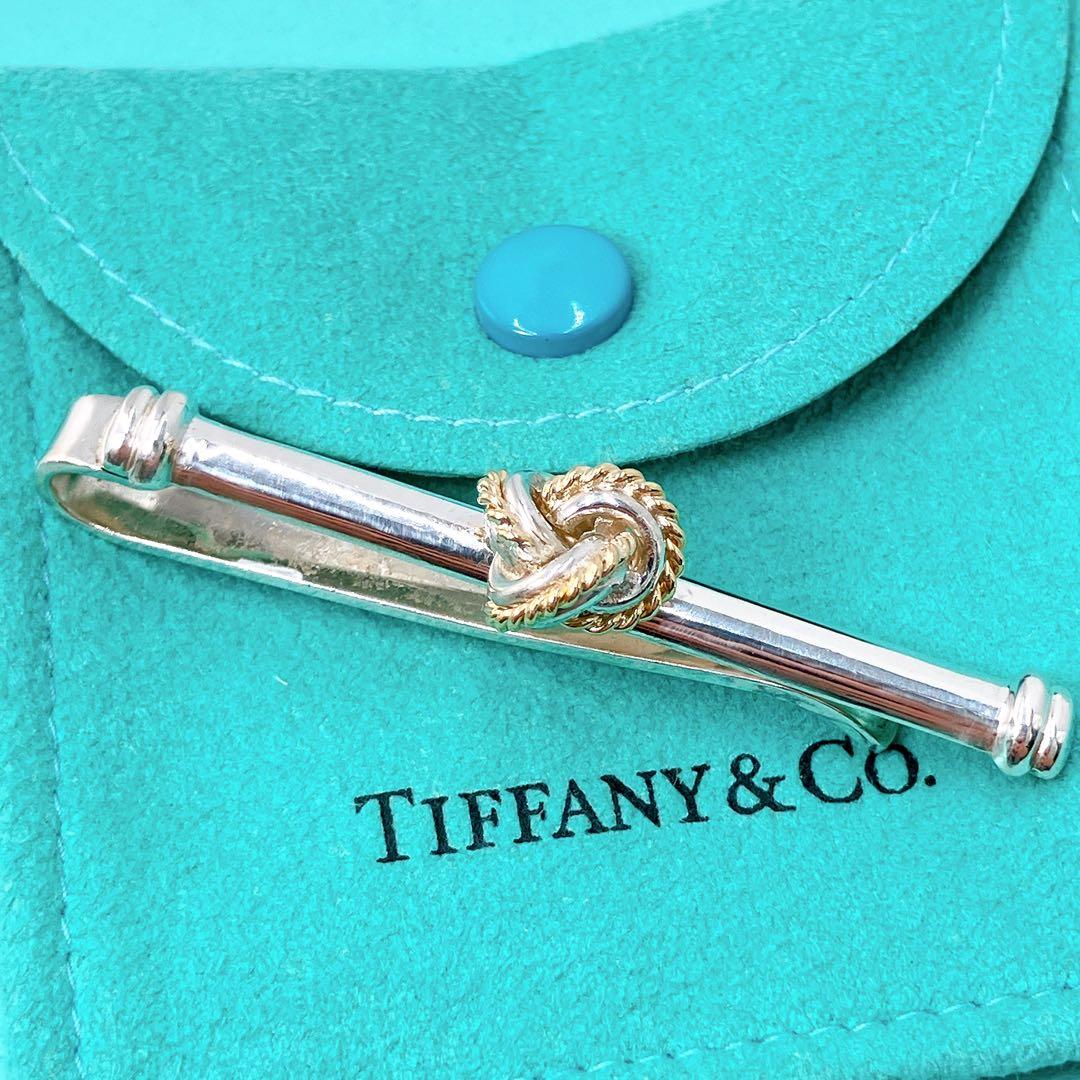 美品 オールドティファニー ノット コンビ タイピン タイバー シルバー k18