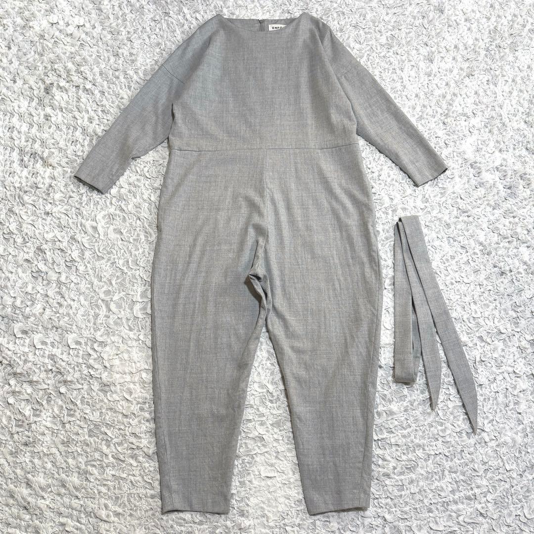 エンフォルド 4.2万円　リボンベルト オールインワン ジャンプスーツ ウール