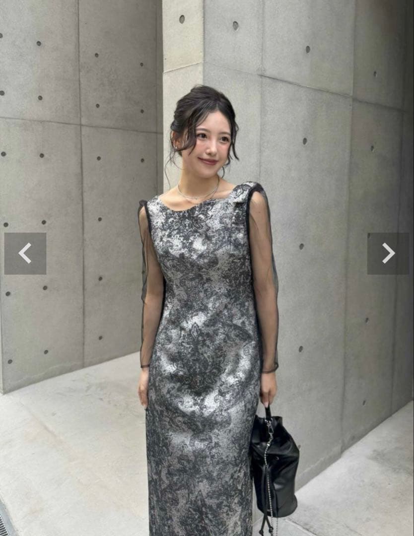 【新品未使用】LE’RURE ショルダーリボンジャガードドレス