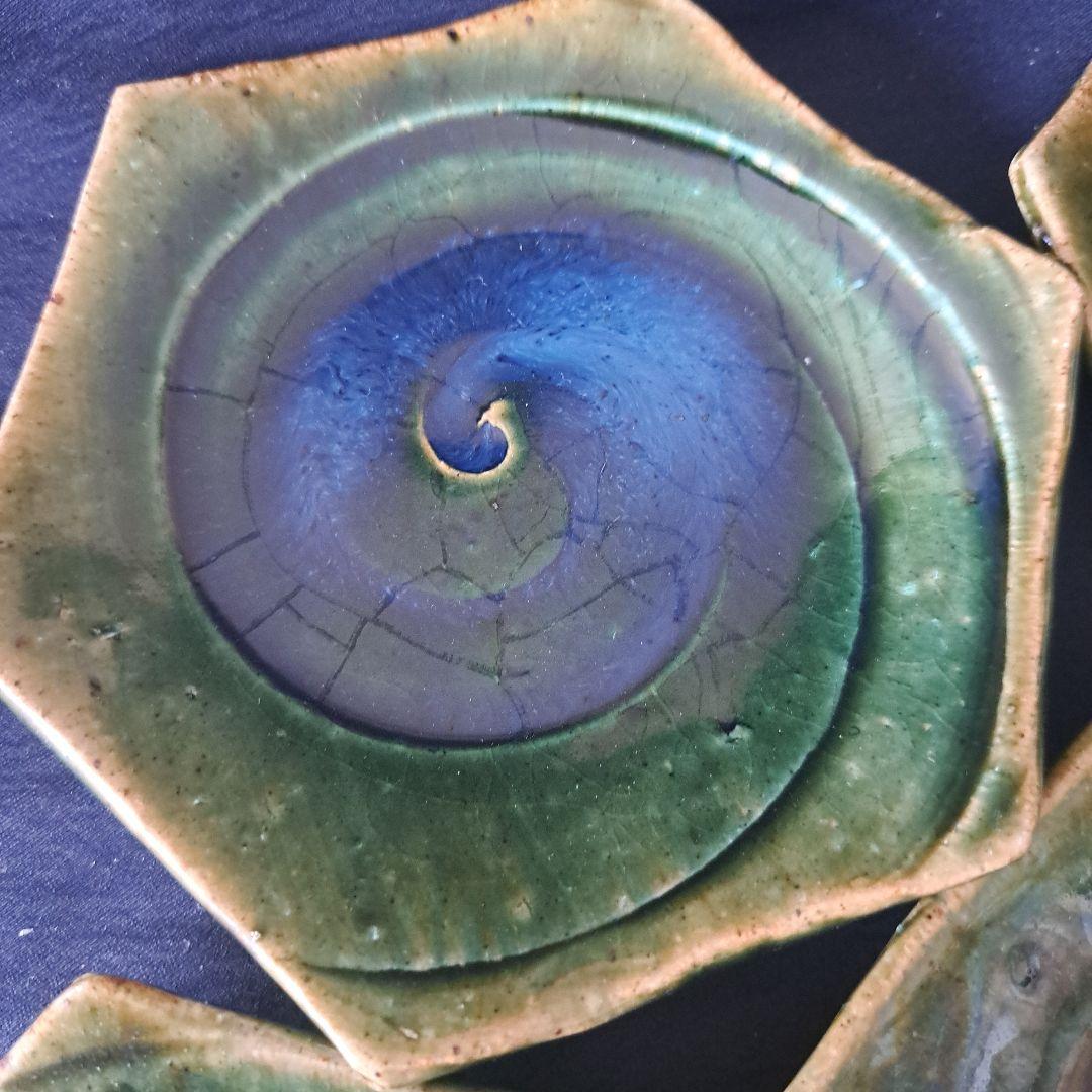 「織部焼 窯変(ようへん)の美！」六角銘々皿 5客セット骨董アンティーク