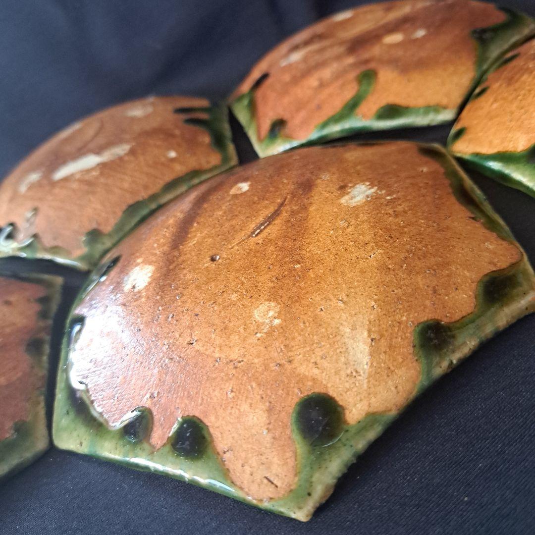 「織部焼 窯変(ようへん)の美！」六角銘々皿 5客セット骨董アンティーク