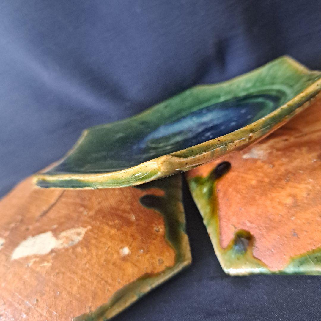 「織部焼 窯変(ようへん)の美！」六角銘々皿 5客セット骨董アンティーク