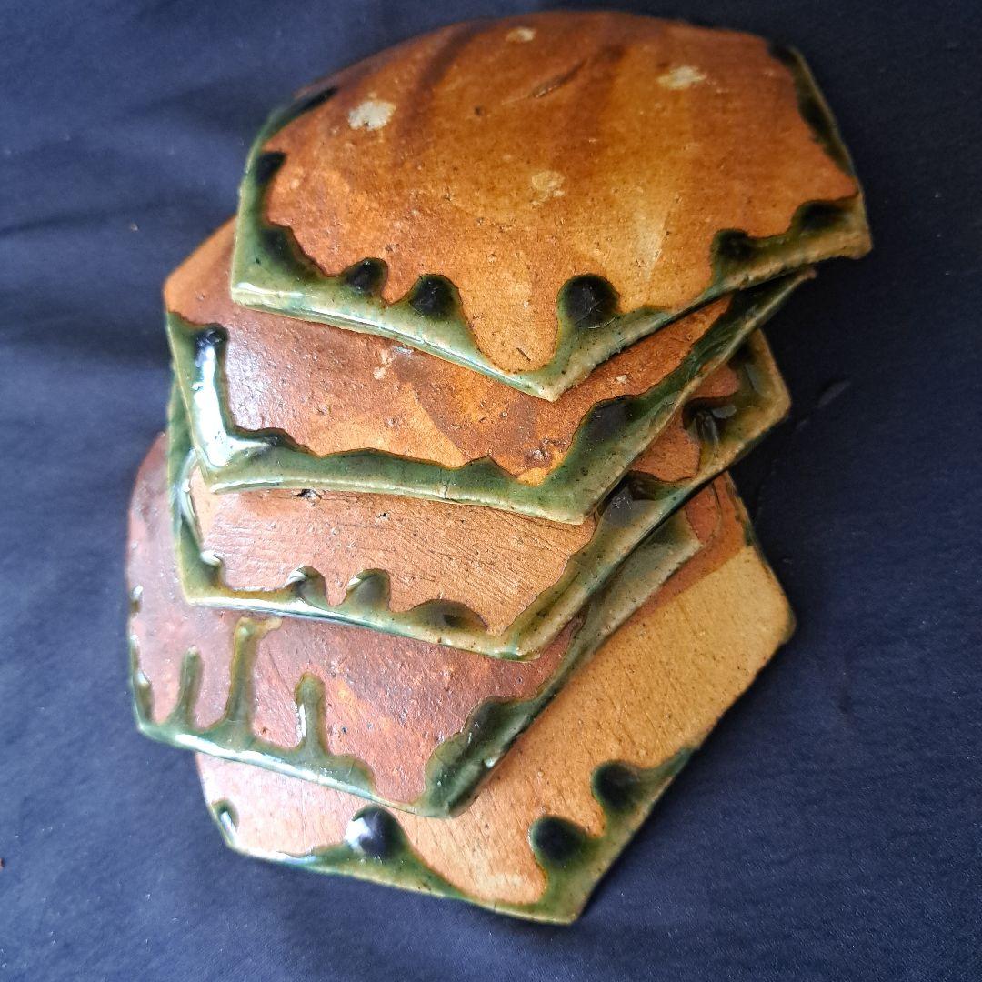 「織部焼 窯変(ようへん)の美！」六角銘々皿 5客セット骨董アンティーク