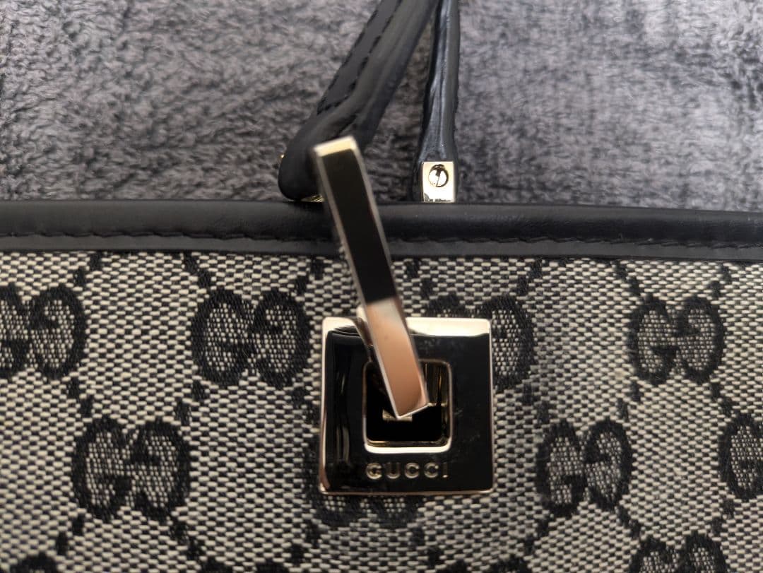 グッチ GG柄 キャンバス レザー トートバッグ ハンドバッグ 黒