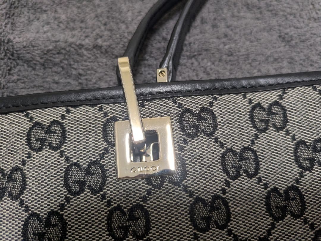 グッチ GG柄 キャンバス レザー トートバッグ ハンドバッグ 黒