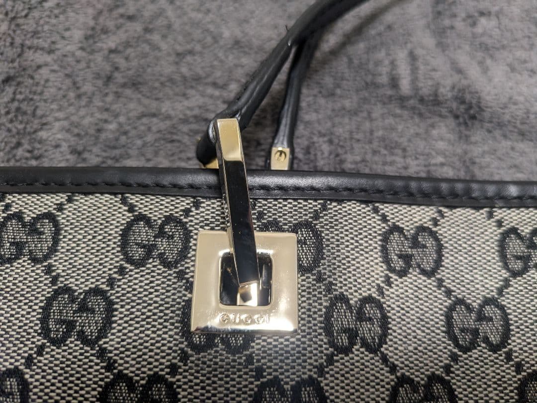 グッチ GG柄 キャンバス レザー トートバッグ ハンドバッグ 黒