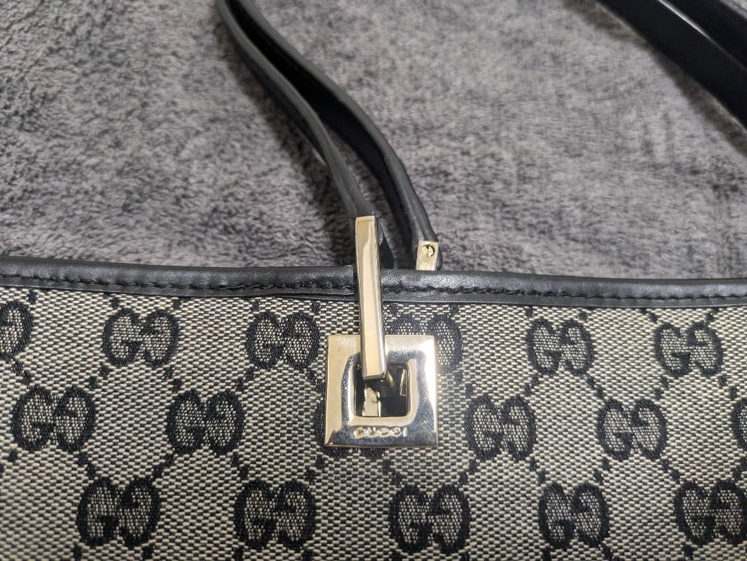 グッチ GG柄 キャンバス レザー トートバッグ ハンドバッグ 黒