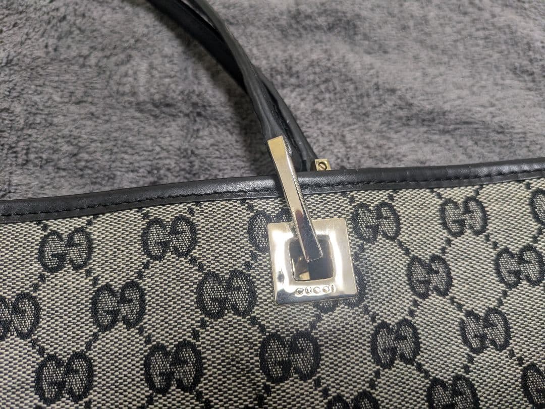 グッチ GG柄 キャンバス レザー トートバッグ ハンドバッグ 黒
