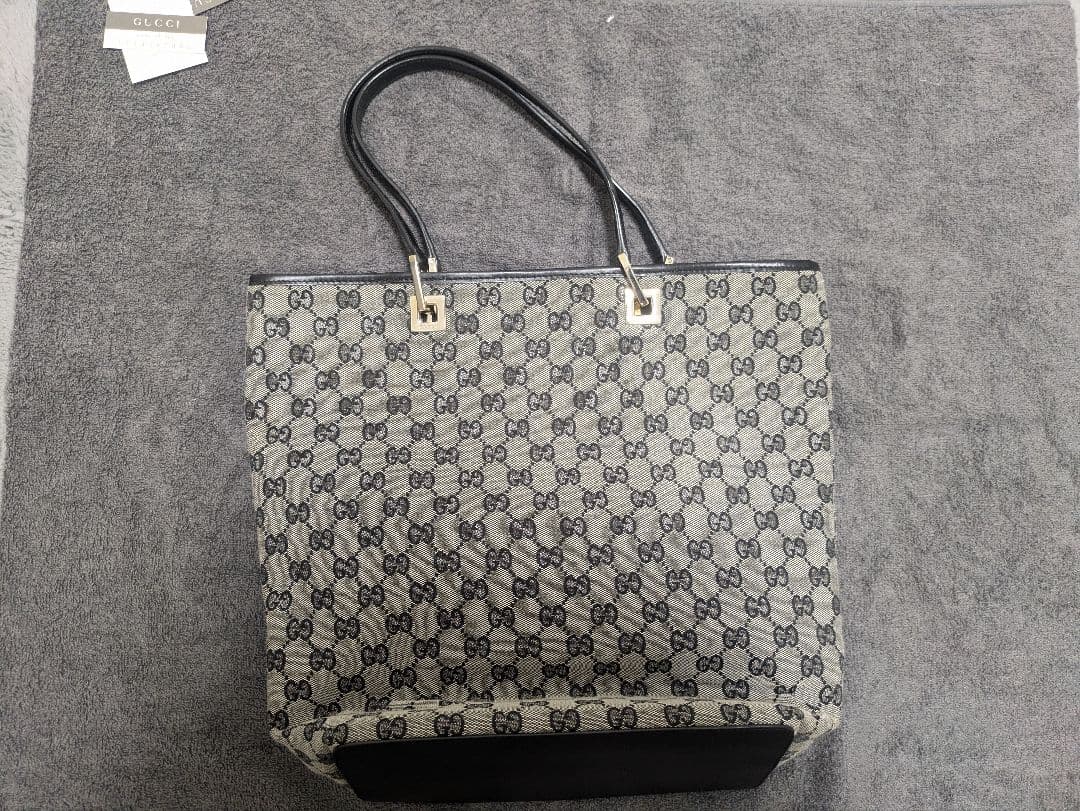 グッチ GG柄 キャンバス レザー トートバッグ ハンドバッグ 黒