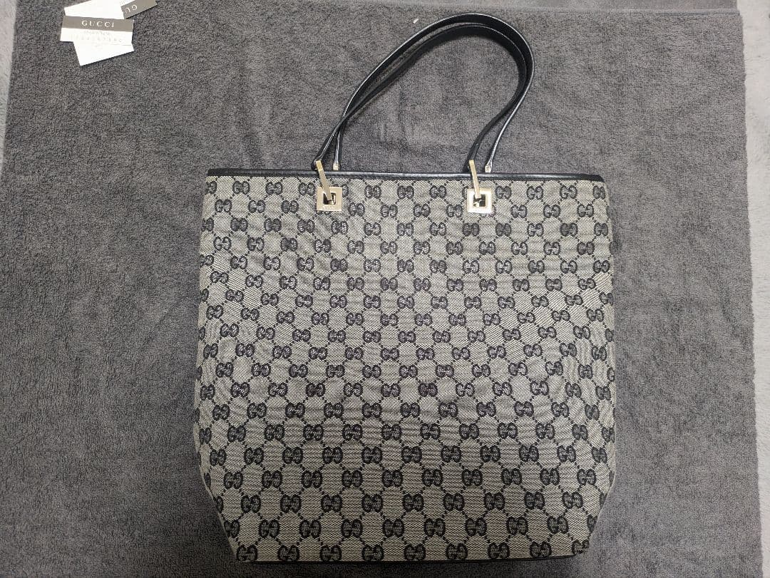 グッチ GG柄 キャンバス レザー トートバッグ ハンドバッグ 黒