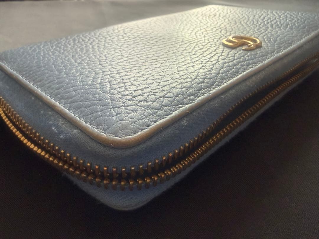 GUCCI GGロゴ 長財布 ラウンドファスナー 水色 レザー レディース