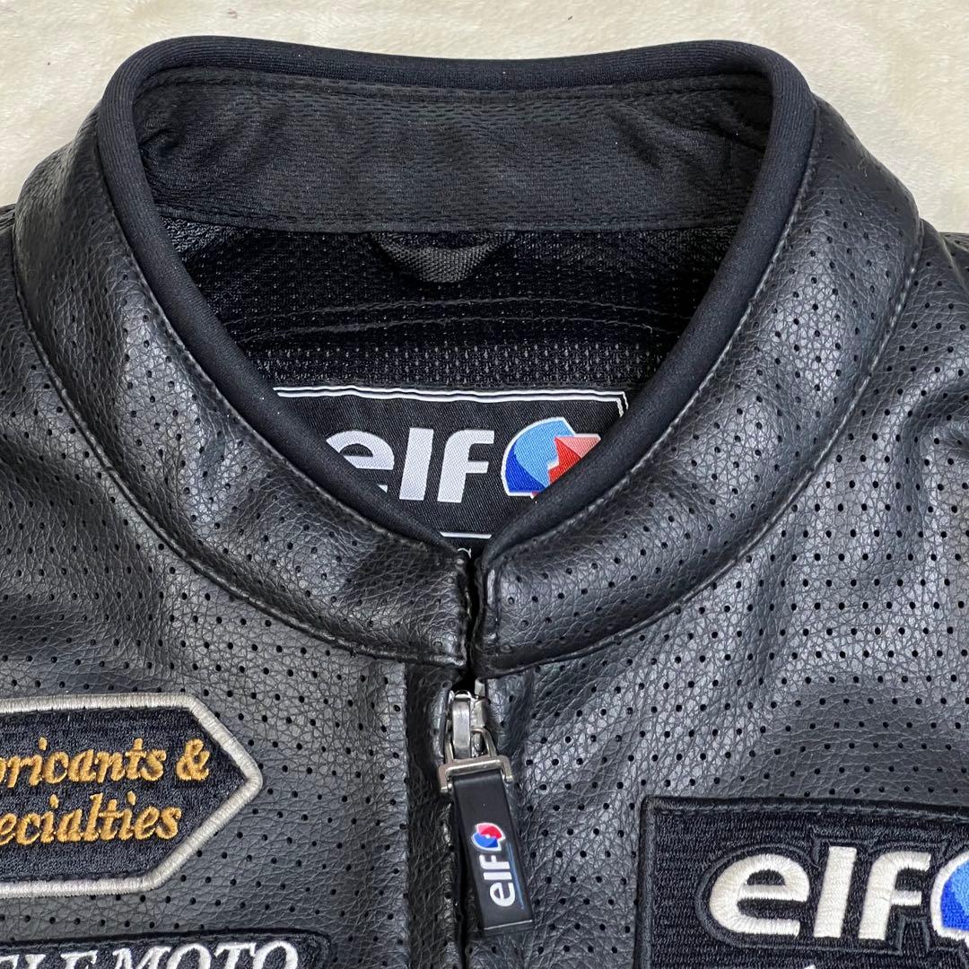 elf PUレザー×メッシュライディングジャケット肩肘パッド背中プロテクター付き