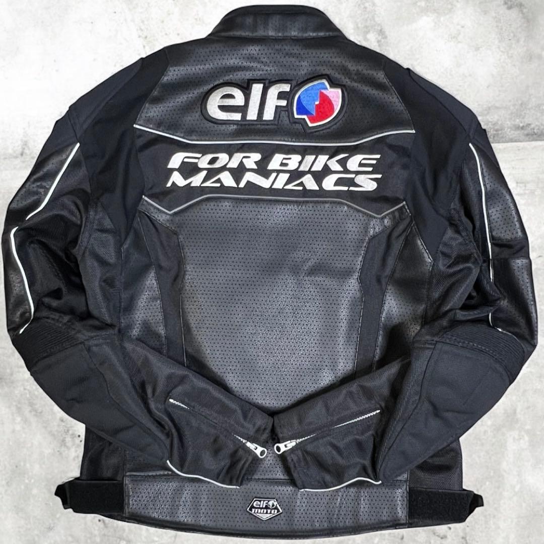 elf PUレザー×メッシュライディングジャケット肩肘パッド背中プロテクター付き