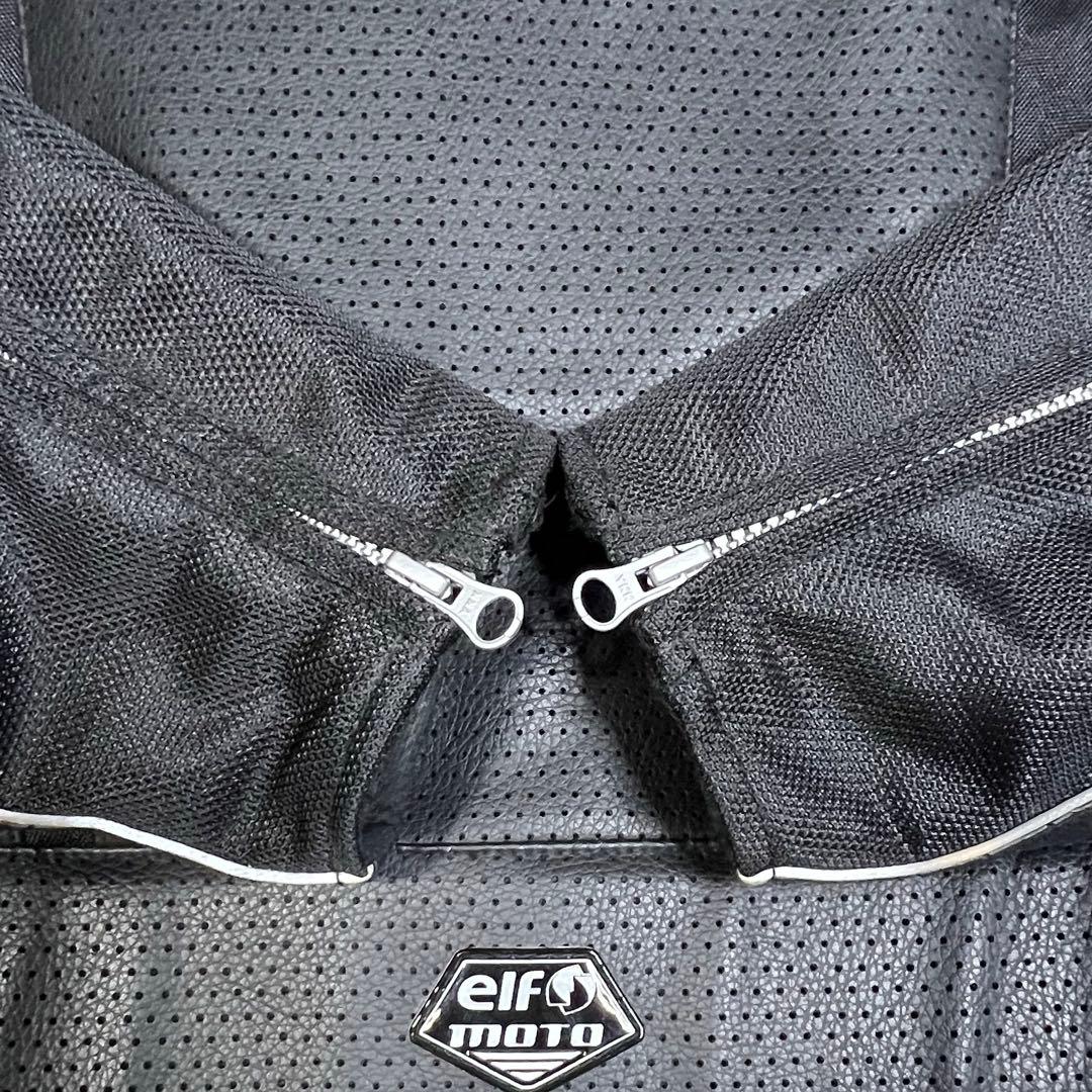 elf PUレザー×メッシュライディングジャケット肩肘パッド背中プロテクター付き