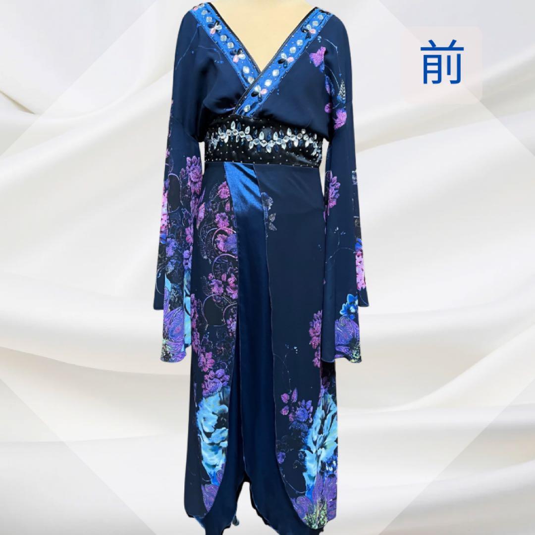 着物風ドレス　シフォンロングドレス　花魁ドレス　ブルー　RYUYU 流遊