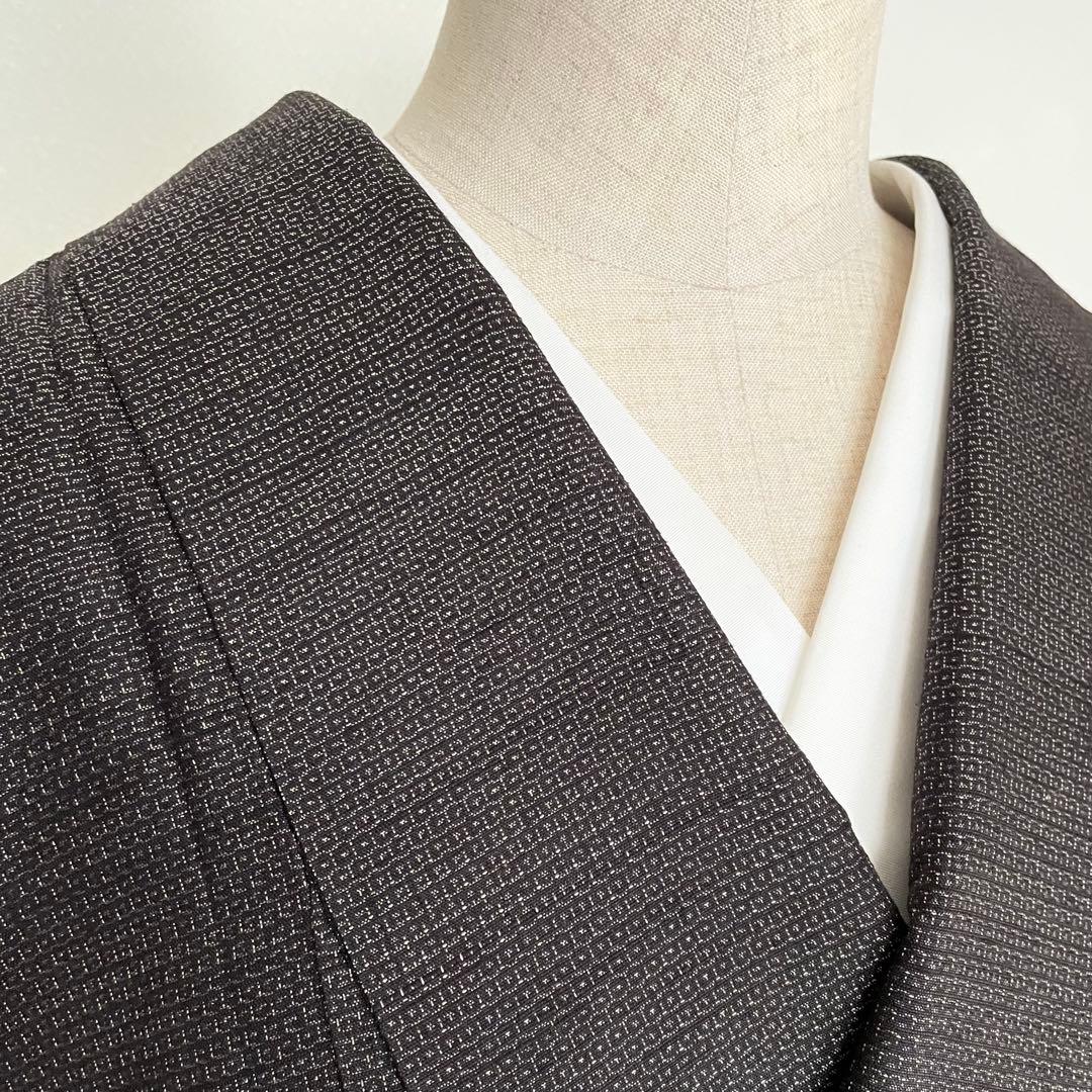 深茶 十日町紬 付下げ100亀甲 正絹着物