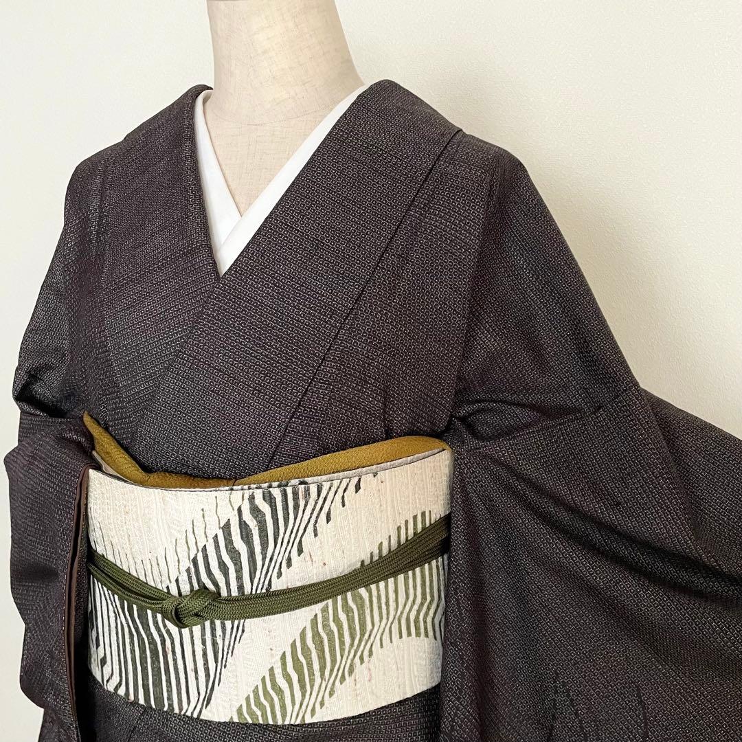 深茶 十日町紬 付下げ100亀甲 正絹着物