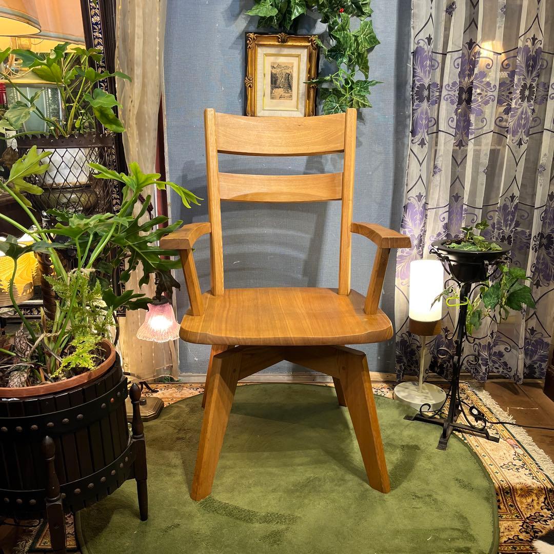 Sale L2 JPN タモ無垢 ３６０度回転　ラウンド チェア