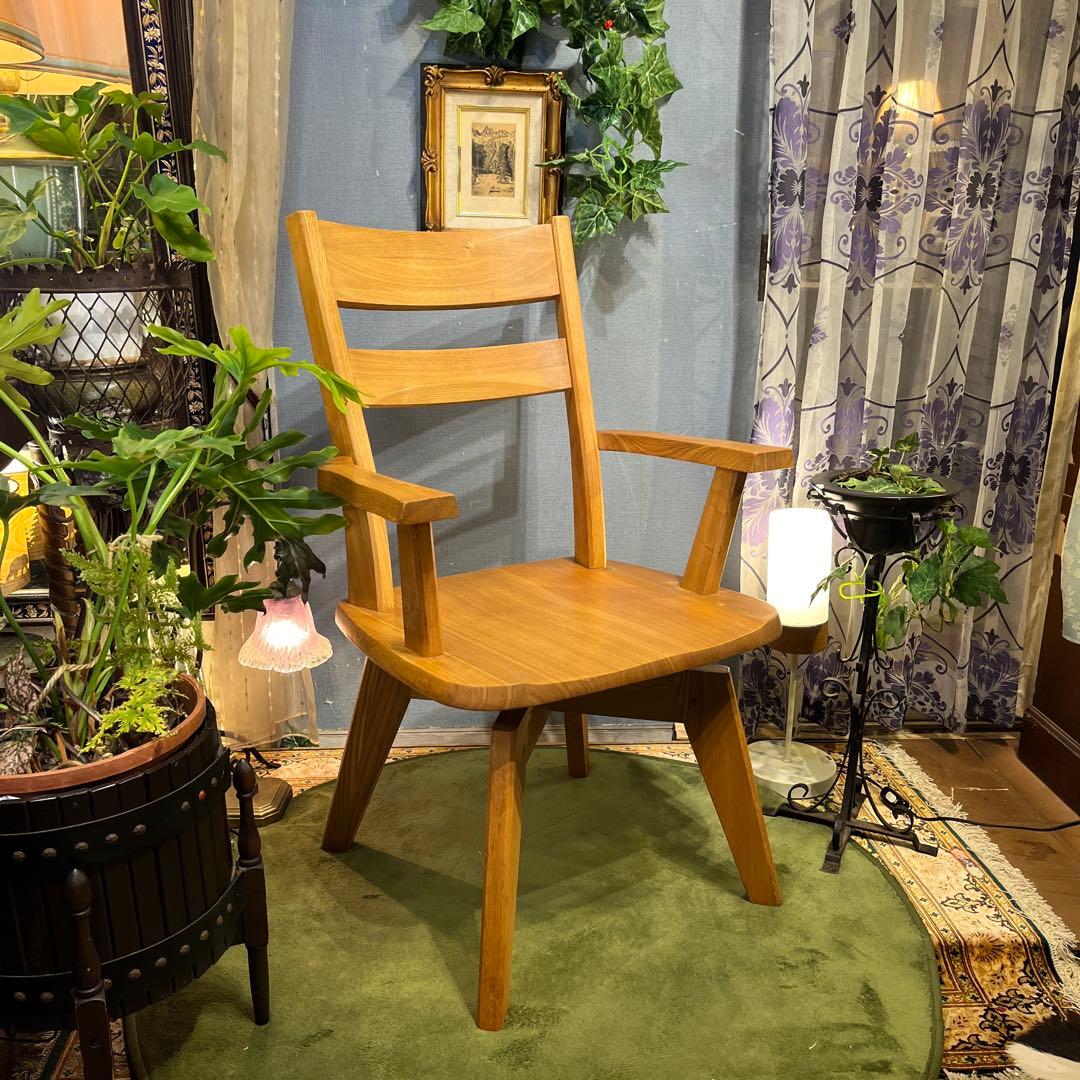 Sale L2 JPN タモ無垢 ３６０度回転　ラウンド チェア