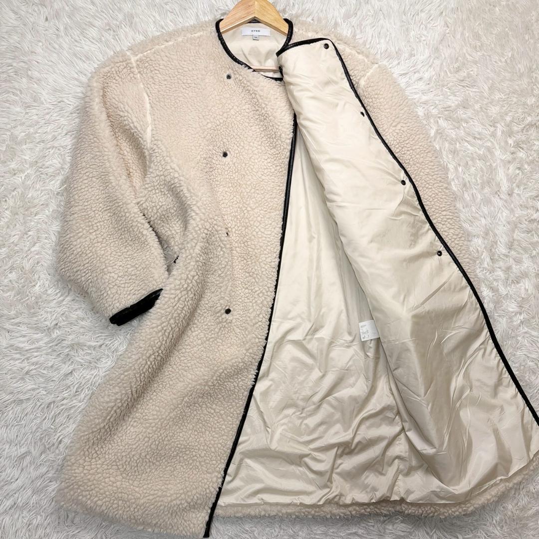 HYKE　ベージュ ボアコート フリース オーバーサイズ フロントボタン付き