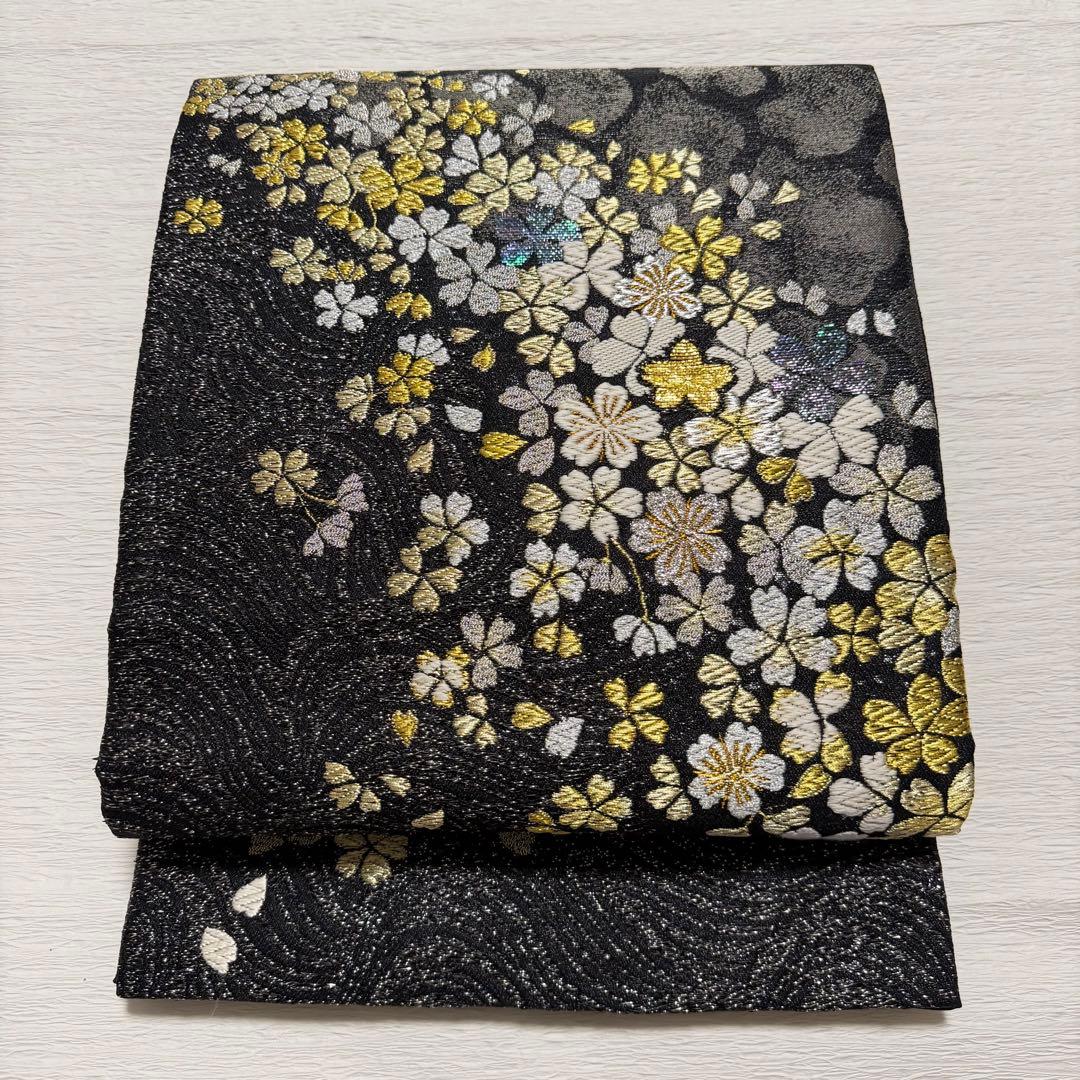 m-24 誉田屋源兵衛 誉文彫金 桜 螺鈿 袋帯 正絹 未使用極美品