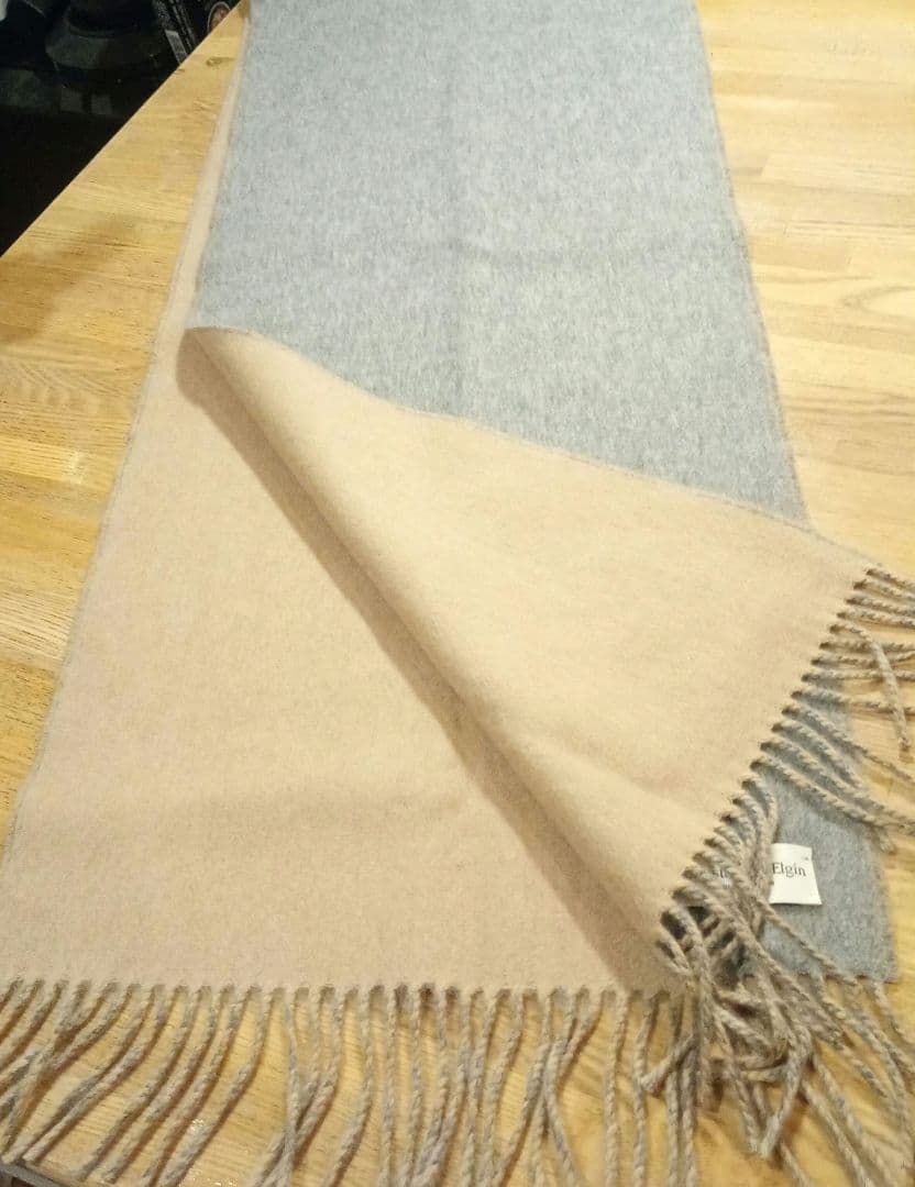 Johnstons of Elgin カシミヤマフラー　キャメルグレー中判