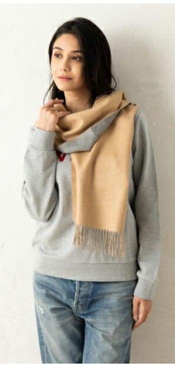 Johnstons of Elgin カシミヤマフラー　キャメルグレー中判