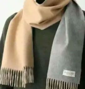 Johnstons of Elgin カシミヤマフラー　キャメルグレー中判