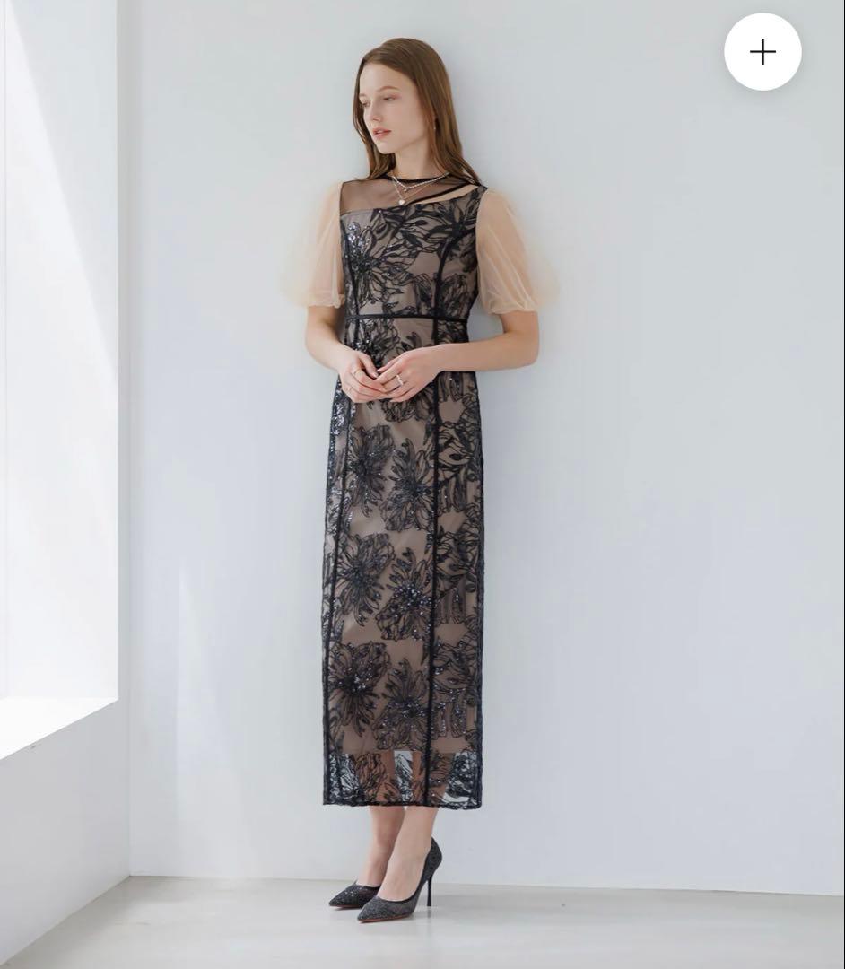 Leja アシンメトリーシアーフラワーワンピースドレス